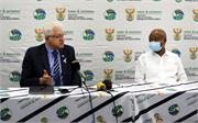 Premier of Western Cape Mr Alan Wende (left) and Minister Senzo Mchunu (right) during a media briefing 013